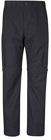 Mountain Warehouse Trek II Mens Zip-Off Trousers, Lightweight, Breathable, Quick Dry Bottoms, Adjustable Waistband - for Spring Summer, Walking, Outdoors Jet Black (Long Length) Men's W30
