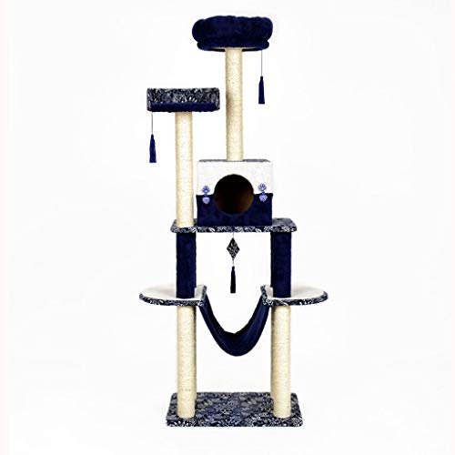 QIFFIY Cat Tree Cat Tree Double Jumping Platform Hammock Cat Tower Cat Toy Cat Scratching Board Cat Nest Cat Scratching Post (Color : Blue)