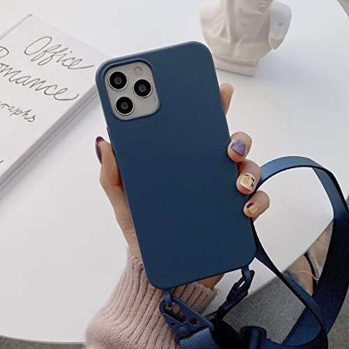 Bakicey Handykette Hülle für iPhone 12 Pro/12(6,1), Silikon Schutzhülle mit verstellbarem Umhängband, wetterfestes Trageband Handyhülle zum Umhängen für iPhone 12 Pro/12(6,1), Ziegelblau