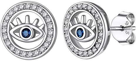 Silvora Ohrstecker S925 Silber Böse Auge Ohrringe Unisex Zirkonia Teufel Auge Ohrringe Gotik Rund Evil Eye Ohrstecker Modeschmuck Geschenke für Weihnachten Muttertag Geburtstag