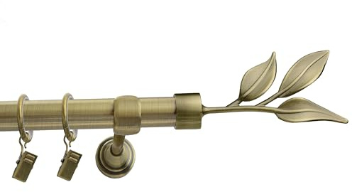 Fenster DEKOR Gardinenstange Gold Antik - Gordijnroede 140 cm - Elegante Modern Vorhangstange - 1-läufig stange vorhang - Karniesabschluss wählbar - Vorhang Stangen Gold Antik Lorbeer