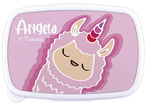 LolaPix Fiambrera Unicornio Niña. Fiambrera Infantil Personalizada. Caja merienda con Nombre y Curso. Apta para microondas y Libre de BPA, filatos y Metales Pesados. Varios diseños.Alpaca Amiga