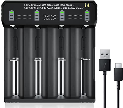 COSOOS 18650 Chargeur de Batterie Intelligent, Chargeur de Batterie Universel 4 Baies avec écran LCD pour 18650 18500 18350 17670 17500 16340 14500 10440 20700 3,7 V Li-ION NI-MH NI-CD C D AAA