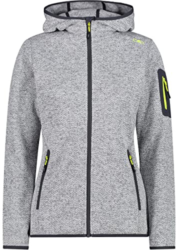 CMP - Damen-Knit-Tech-Jacke mit fester Kapuze, Grau-Zitrone, D44