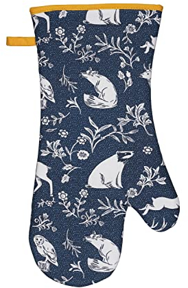 Ulster Weavers - Navy Forest Animals Gauntlet Oven Glove (37 x 20cm) - 100% Cotton - 1 Piece - Woodland Animals Oven Glove Heat Resistant - Oven Glove with Fox, Deer & Rabbit - Kitchen Accessories
