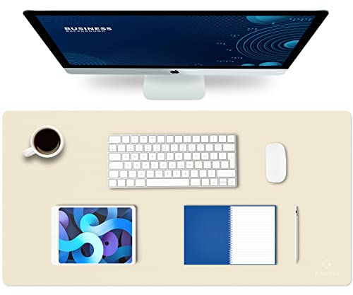 K KNODEL Tischunterlage, Schreibtischunterlage, 80 x 40cm PVC Tischunterlage, Laptop Tischunterlage, wasserdichte Schreibunterlage für Büro- oder Heimbereich, doppelseitig (Elfenbein Creme/Weiß)