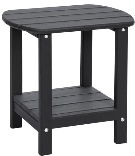 LOENIY Adirondack Beistelltisch für den Außenbereich, 2 Etagen, HDPE, Terrasse, Beistelltisch, wetterfest, kleiner Outdoor-Tisch (schwarz)