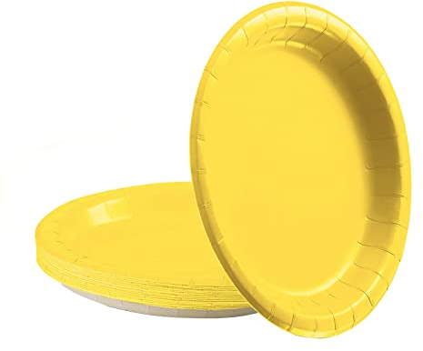 POPOYU 16 Pièces Assiettes en Papier de Fête Jaune,Assiettes Carton Anniversaire,18cm Rondes Solides Assiette Dessert Carton Anniversaire pour Noël Picnic,Anniversaire,Mariage Fournitures de Fête