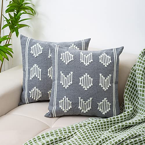 hi-home 2er Set Boho Kissenbezüge, Makramee Kissenhülle 50x50CM Kissenbezug Dekorative Baumwolle Dekokissen Sofakissen für Sofa Couch Wohnzimmer Garten, Kissen Boho Style Kopfkissenbezug (Grau)