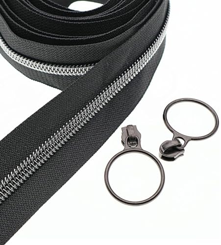 #5 Metallic Nylon Coil Reißverschlüsse 9.1m Schwarz Nickel Zähne Reißverschluss mit 25 Stück Schieber für DIY Nähen Schneider Handwerk Tasche Leekayer