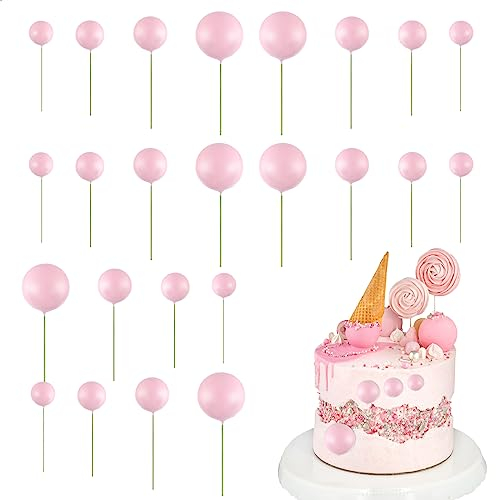 24 Pieces Pink Cake Balls Baby Pink Balls for Cake 4 Size Mini Pastel Balloon Cake Topper Cake Balls Decorations Pink Cake Topper DIY Decoration for Birthday Party Wedding Anniversary Baby Shower