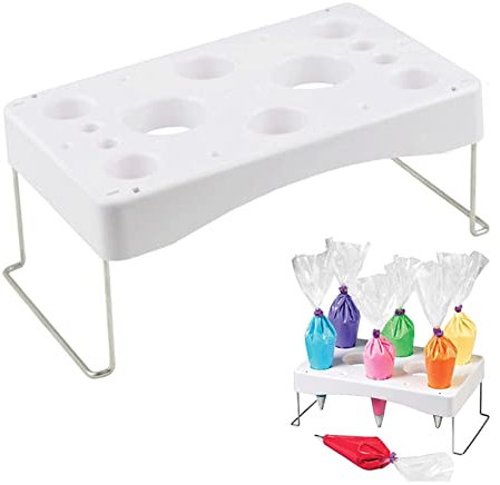 Vigcebit Piping Bag Holder, Foldable Cake Nozzle Tip Shelf Rack, Stainless Steel Feet with Abs Storage Display Tray for Cream Pastry Tip Bag Stand Baking Accessories
