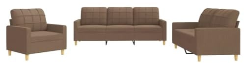 vidaXL Sofagarnitur 3-TLG., Sessel Couch mit Kissen, Sofa Wohnzimmersofa mit Armlehnen, Couchgarnitur Designsofa Sitzmöbel Polstermöbel, Braun Stoff