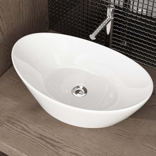 Waschbecken24 | Aufsatzwaschbecken | Premium-Qualität | Einfache Installation | Modernes Design (55x34x17cm, Weiß / A690)