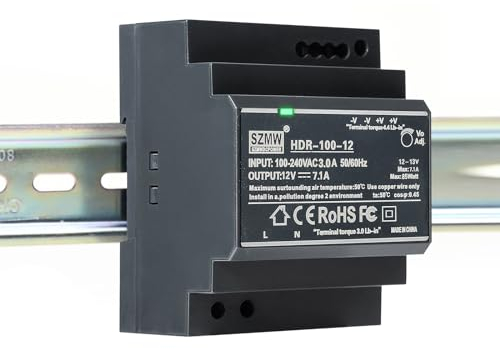 DEWIN Bloc d'alimentation pour Rail DIN, 12 V 7,1 A 85 W Transformateur d'alimentation à Découpage sur Rail DIN pour Appareils d'automatisation Industrielle