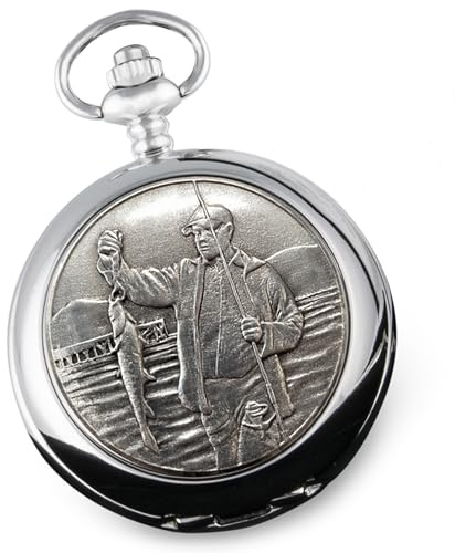 De Walden Angelgeschenke für Herren, britische Zinn, analoge Fischer-Taschenuhr und Kette, Ruhestand, Geburtstag, Abschluss, Jahrestag, Weihnachten, silber, Klassisch
