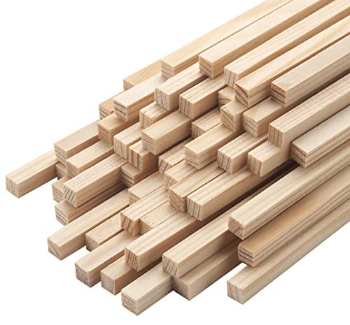 Varillas cuadradas de madera de 1/4 x 15 pulgadas, 50 tacos cuadrados pequeños de madera sin terminar, tiras de madera para manualidades y bricolaje, proyectos de bricolaje, decoración del hogar,