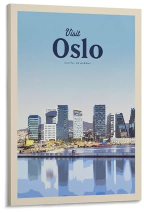 Jdheeh Oslo-Poster im Vintage-Stil, Reiseposter, Leinwand-Kunstposter, Wanddekoration, Poster, 40 x 60 cm