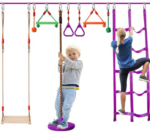 Ninja Warrior Obstacle Course for Kids-Slackline 52ft with 9 Accessries
