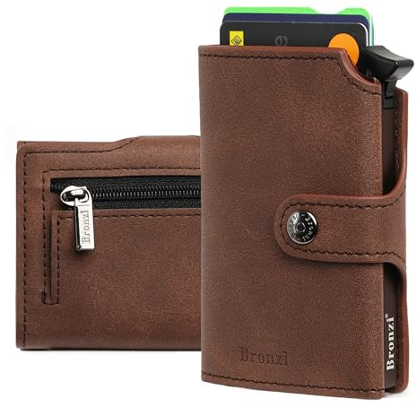 Bronzi Portafoglio Portafoglio Uomo Slim - In Pelle Marrone - Porta Carte Credito - Portacarte uomo - Mini Porta Tessere (Marrone Testa di Moro)