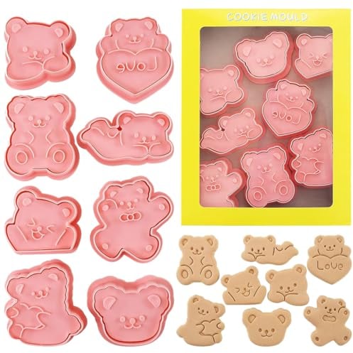 8 Piezas Cortadores de Galletas de Oso de Peluche, Herramientas para Hornear, para Masa de Galletas, Pastelería, Donut, Pasta de Azúcar, DIY
