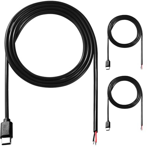 KUOQIY 3 PCS 100cm 22AWG USB Type C Male Plug Pigtail Power Cable, 5V 3A USB C to 2 Pin Bare Wire Open End Wire, USB Type C Pigtail Cable Extension Power Cable, for DIY LED Strips