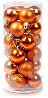 24Pcs Shiny Christmas Balls, Glossy Xmas Tree Curtain Hanging Ornament Party Home Decoration Baubles 3cm, Orange Nice and Deft