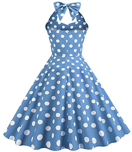 YAOJIWANG Femme Robe De Soirée Cocktail Vintage 1950'S Audrey Hepburn Pin-Up Robe De Soirée Cocktail Style Halter Années 50 Sexy Robe Rétro Rockabilly Swing Vintage Robe A Pois Chic Et Elegante