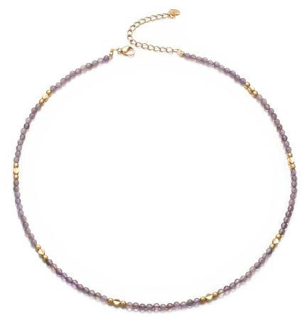 Aleasha Amethyst Kette Boho Halskette Damen Edelstahl mit lila Edelstein 45cm verstellbar Handgefertigt Choker für Sommer Strand Schmuck Geschenke