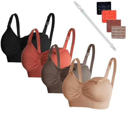Oliaekd Confezione da 4 Reggiseno Allattamento per Le Donne, Morbido e Traspirante Reggiseno Senza Cuciture, con ulteriori Estensioni per Reggiseno e Clip