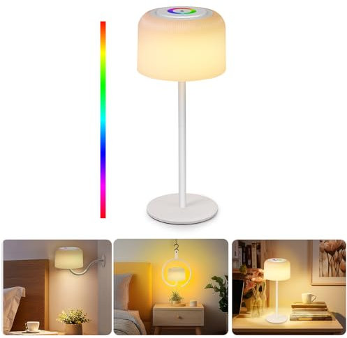 WOWDSGN Lampada da Tavolo/Lampada da Parete/Lampada a Sospensione senza Fili 3 in 1 - Lampada da Scrivania LED Ricaricabile - Dimmerabile 3000K/4000K/5000K+RGB - Batteria 4000mAh - IP54