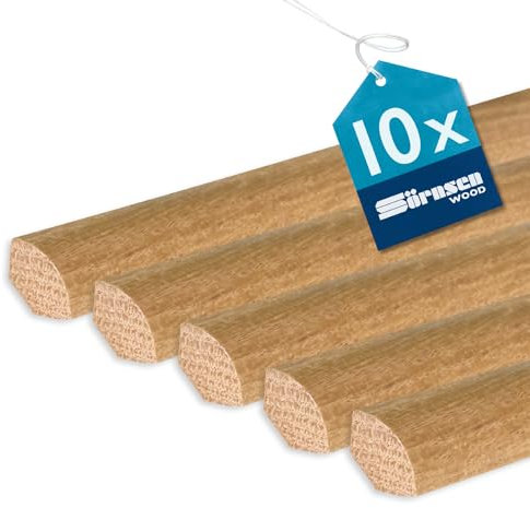 Sörnsen Wood Viertelstab Eiche – 14x14x2400 mm, 10 Stück hochwertige Fußleisten – in natur matt lackiert und damit extra langlebig