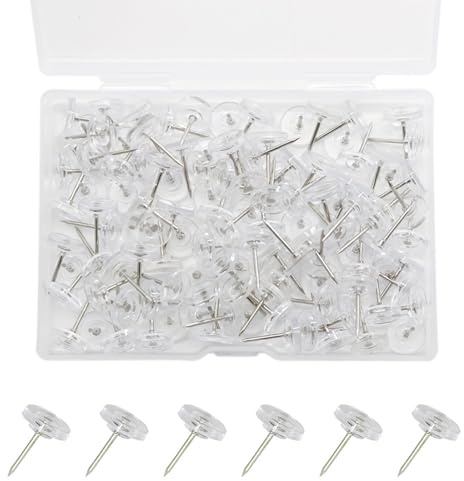 Transparente Reißzwecken, 200 Stück Reiszwecken mit Kopf, 16mm Heftzwecken Pinnwandnadeln Deko mit Kunststoffbox für DIY Bulletin Board Kork Boards Wandkarten(Weiß)