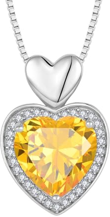 FJ Herz Kette Damen 925 Sterling Silber Geburtsstein Halskette Anhänger Schmuck Geschenke für Sie Frau Freundin Mama