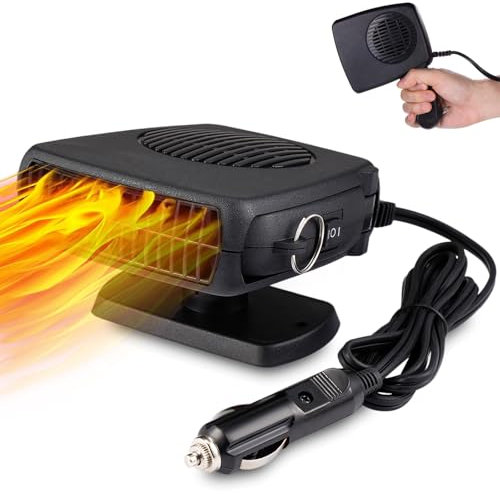 MEETTIKEY Car Heater, 12v 150W Heater Car Demister Plug in Cigarette Lighter Car Heater Can be Rotated 360°, Detachable, Handheld Windscreen Fan 2 in 1 Heating/Cooling