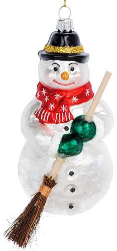 SIKORA Schneemann mit Besen besondere Weihnachtskugel Glas Christbaumschmuck Deko Figur Weihnachten Anhänger Ornament - Meisterstücke - BS780