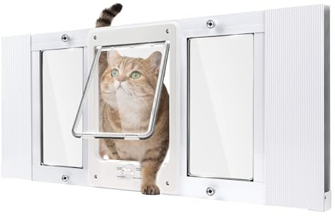 HOMEPEDIA Aluminum Pet Door for Windows, Width 31-36, Cat & Small Dog, White, Magnetic Closure, Weatherproof