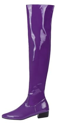HXTYXCQ Donna Tacco Piatto Stivali sopra Il Ginocchio Punta Appuntita Stivali Lunghi con Cerniera Laterale Stivali Alti alla Coscia in Vernice,Viola,47 EU