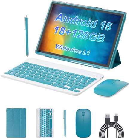 Android 15 Tablet 10 inch Tablet 2 IN 1 Tablets with Keyboard Mouse Case Stylus 18GB RAM 128GB ROM 2TB Expand, Android 15 Tableta 10.1 IPS 6000mAh Battery Bluetooth Dual Camera 5G WiFi-6 Tablets.