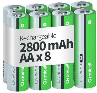 Granicell AA Wiederaufladbare Batterien 2800 mAh Hohe Kapazität 1500 Zyklen, 1.2V NiMH Low Self Discharge AA Batterie, 8er Pack