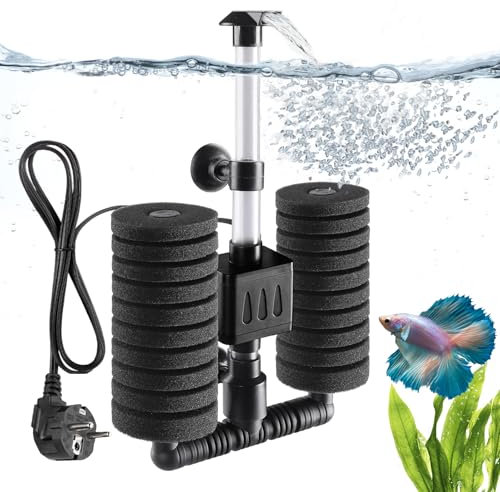 AQQA Filtre d'aquarium, pompe de filtre interne électrique 5 W, filtre éponge submersible silencieux avec filtration multi-étapes, pour aquarium jusqu'à 150 L