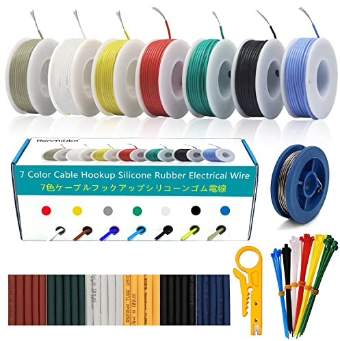 28AWG 7 colori Cavo Fili elettric filo in silicone e resistente alle alte temperature Hook Up rame stagnato intrecciato morbido per fai da te, lampade, elettrodomestici, batterie, ecc. (7 x 43 piedi)
