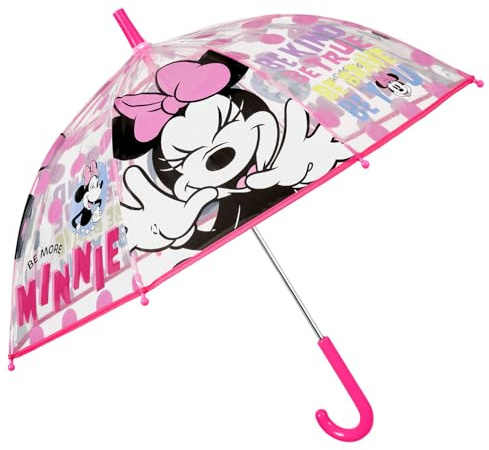 Paraguas Transparente Disney Minnie para Niñas 3 4 5 6 Años - Paraguas Niña Largo con Minnie Mouse Apertura Manual- Sombrilla Lluvia Cúpula Infantil Antiviento Ligera - Diámetro 69 cm
