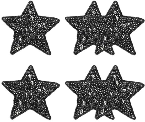 YELARXI Sequin Star Iron on Patches Embroidered Sew Sequin Glitter Patch Appliques, 2.6x2.6 Fit for DIY Shoes Hats Backpacks Clothing Repair - (6 Pack, Black)