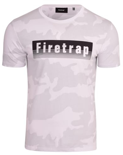 Firetrap Men's Designer Signature Logo Print Short Sleeved Shirt Top White L