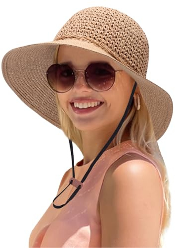 Mayoii Straw Hats for Women UV Protection Wide Brim Foldable Sun Hat Beach Cap for Summer Outdoor Fishing Large Brim Breathable Sun Visors for Women (UK, Alpha, One Size, Khaki)