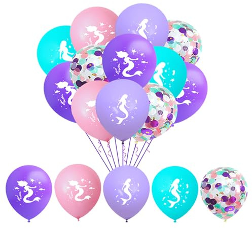 Gleemix Meerjungfrau Luftballon Set, 15 Stück Meerjungfrauen Ballons mit Konfetti, Mermaid Ballons Mädchen Kinder Geburtstag für Meer Party