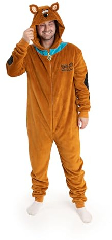 Scooby-Doo! Unisex Brown Character Onesie | Cosy Fleece Zip-Up Loungewear where are you' | Long Sleeve Hooded Pyjamas | Cartoon Merch