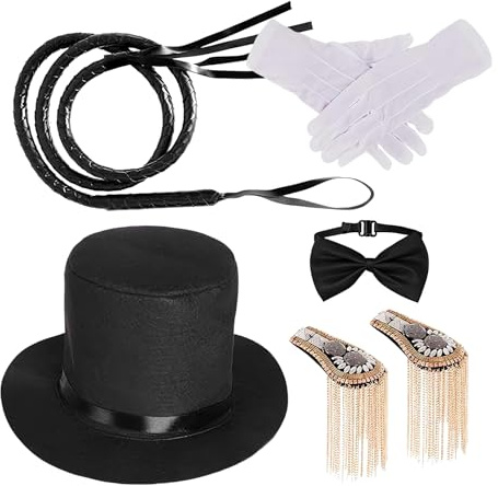 Costume da direttore circo – Set di accessori da circo con lettera, frusta, guanti, cilindro, papillon | vestito cosplay tematico per uomini e donne, feste, spettacoli sul palcoscenico, carnevale