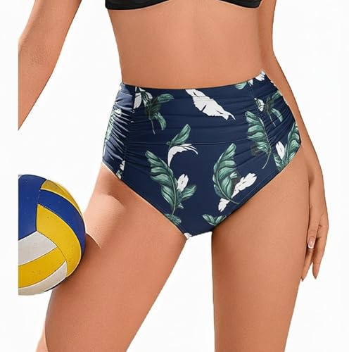Ekouaer Bikinihose Damen High Waist Badeshorts Strandhose Raffung Badehose Bauchweg Bikini Unterteil Schwimmhose S-XXL